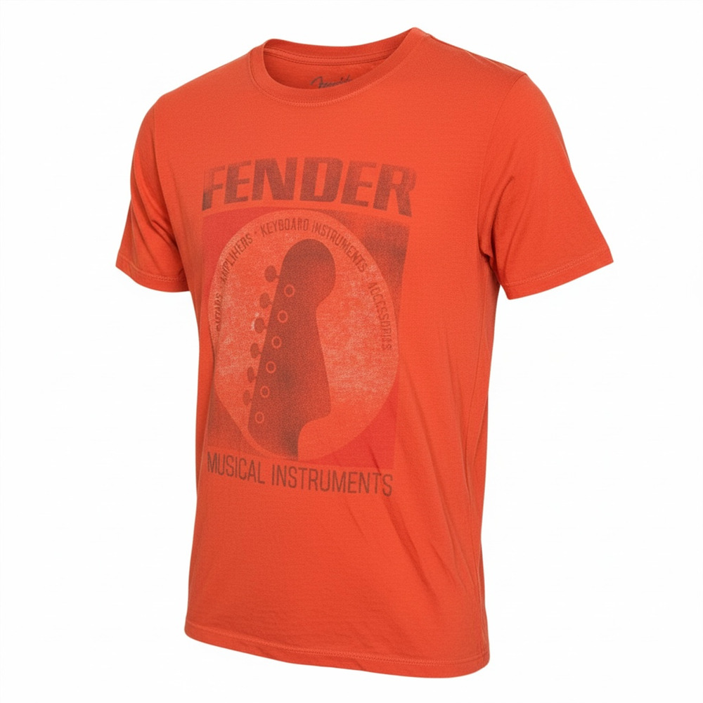 Fender Guitar Lucky Brand Men's Small Orange Retro Vintage T-Shirt Music Thin